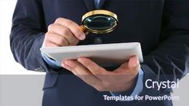  Presentation with magnifying glass - Beautiful PPT layouts featuring career search investigation - businessman holding magnifying glass backdrop and a tawny brown colored foreground