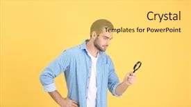  Presentation with color - Slide deck consisting of career search investigation - handsome young man with magnifier background and a yellow colored foreground