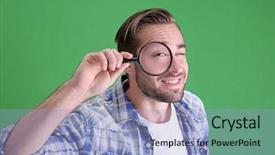  Presentation with therapy dog person of color - Amazing PPT theme having career search investigation - handsome young man with magnifier backdrop and a light blue colored foreground