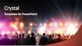  Presentation with crowd - Beautiful presentation featuring career stage - crowd of businesspeople standing backdrop and a  colored foreground