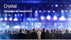  Presentation with crowd - Slide deck having career stage - crowd of businesspeople standing background and a  colored foreground
