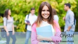  Presentation with stage - Colorful PPT theme enhanced with career stage - portrait of a smiling student backdrop and a  colored foreground