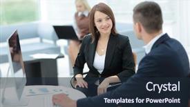  Presentation with young business people - Amazing presentation design having career success - image of two young business backdrop and a wine colored foreground