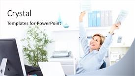  Presentation with modern - Colorful PPT layouts enhanced with career success women - smiling business woman working backdrop and a white colored foreground
