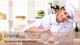  Presentation with cooking chef - Audience pleasing presentation theme consisting of career success women - young woman chef cooking cake backdrop and a coral colored foreground