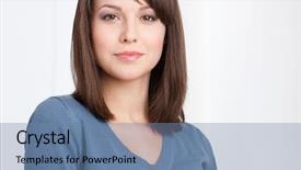  Presentation with portrait of excited overjoyed female - Slide deck enhanced with career success women color - beautiful female manager portrait isolated background and a seafoam green colored foreground