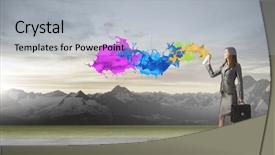  Presentation with paint - Slides enhanced with career success women color - businesswoman spraying colorful paint splashes background and a  colored foreground