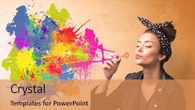  Presentation with women success - Beautiful PPT layouts featuring career success women color - cute girl blowing bubble spalsh backdrop and a coral colored foreground