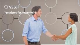  Presentation with woman covering man mouth hand - Presentation theme consisting of career success women color - man and woman shaking hands background and a gray colored foreground