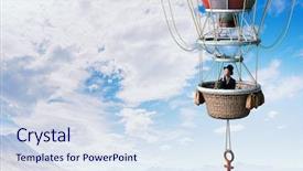  Presentation with media - Beautiful PPT theme featuring career success women color - woman traveling in aerostat mixed backdrop and a sky blue colored foreground