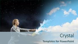  Presentation with paint bucket - Theme with career success women color - young businesswoman holding bucket background and a  colored foreground