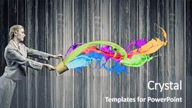  Presentation with paint bucket - Colorful PPT theme enhanced with career success women color - young businesswoman holding bucket backdrop and a  colored foreground