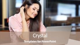  Presentation with laptop - Slide set having career success women color - young woman working with laptop background and a coral colored foreground