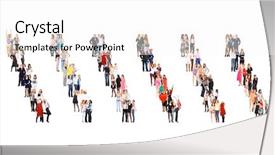  Presentation with five business people standing together and smiling - PPT theme featuring career succession - together we stand many colleagues background and a  colored foreground