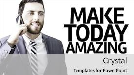  Presentation with today - Cool new presentation theme with career timeline - business man with the text backdrop and a light gray colored foreground