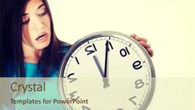  Presentation with clock - Amazing theme having career timeline - casual woman holding a clock backdrop and a soft green colored foreground