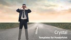  Presentation with vision - Colorful slide set enhanced with career vision - young businessman looking with binoculars backdrop and a gray colored foreground