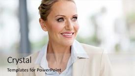  Presentation with age discrimination images - Beautiful PPT layouts featuring career woman - attractive mid age businesswoman looking backdrop and a soft green colored foreground