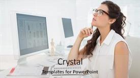  Presentation with thinking - Cool new presentation theme with career woman - serious businesswoman sitting and thinking backdrop and a  colored foreground