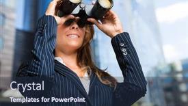  Presentation with career - PPT layouts with career woman looking with binoculars in the city background and a tawny brown colored foreground