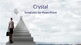  Presentation with walking - PPT theme having career women ladders - businesswoman walking up staircase background and a sky blue colored foreground