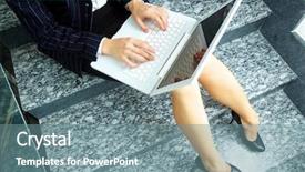  Presentation with laptop - Beautiful PPT theme featuring career women ladders - close-up of businesswoman with laptop backdrop and a  colored foreground