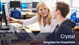  Presentation with college - PPT theme having careers advisor meeting male college background and a wine colored foreground