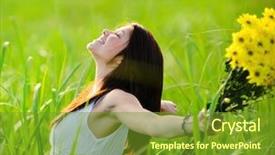  Presentation with freedom - Slides consisting of closeup of a rear view of a young woman with her hair pulled sitting on the pool edge - focus on the head background and a sky blue colored foreground