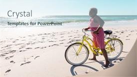  Presentation with space travel - Presentation theme consisting of carefree-african-american-senior-woman background and a sky blue colored foreground