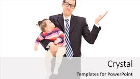  Presentation with daughter - Colorful presentation theme enhanced with irrelevant - carefree businessman holding his daughter backdrop and a white colored foreground