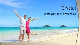  Presentation with hawaii - Beautiful PPT theme featuring carefree couple arms raised winning backdrop and a light gray colored foreground