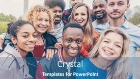  Presentation with friends - Slide deck having carefree-friends-of-different-ethnicities background and a ocean colored foreground