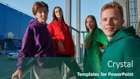  Presentation with youth - Presentation theme consisting of carefree-friends-teenagers-spend-time background and a ocean colored foreground