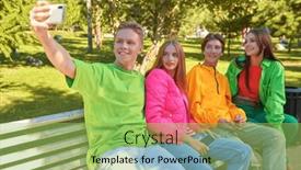 Presentation with youth - Presentation design enhanced with carefree-friends-teengers-in-bright background and a yellow colored foreground