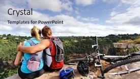  Presentation with mountain bike - Amazing presentation theme having carefree mountain bike couple sit together and hug backdrop and a light blue colored foreground