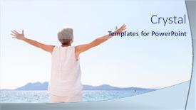  Presentation with clear - Slide deck consisting of carefree-senior-woman-standing background and a sky blue colored foreground