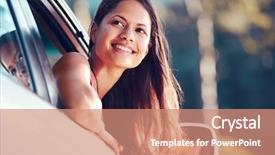  Presentation with self driving car - Colorful presentation theme enhanced with free automobile - carefree woman driving car backdrop and a coral colored foreground
