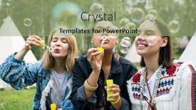  Presentation with campsite - Cool new slide deck with carefree-young-multi-ethnic-women backdrop and a mint green colored foreground