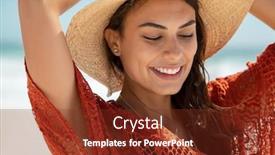  Presentation with shells beach summer holiday - PPT theme consisting of carefree-young-woman-at-beach background and a tawny brown colored foreground