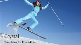  Presentation with posters - Colorful slide deck enhanced with carefree young woman in ski backdrop and a light blue colored foreground