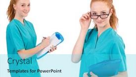  Presentation with nurse - Presentation theme featuring careful-nurse-isolated-on-white background and a cyan colored foreground