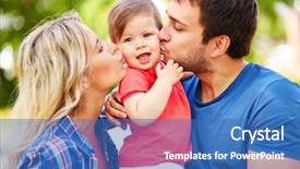  Presentation with daughter - Presentation theme having carefulness - careful parents kissing their small background and a teal colored foreground