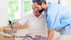  Presentation with elderly care - PPT theme featuring caregiver - elderly care nurse helping senior background and a coral colored foreground