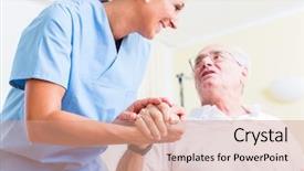 Presentation with rest - PPT theme with caregiver - nurse holding hand of senior background and a coral colored foreground