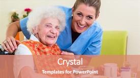  Presentation with helping - Colorful theme enhanced with caregiver - nurse with senior woman helping backdrop and a coral colored foreground