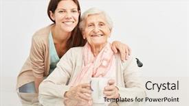  Presentation with geriatric - Slide deck with caregiver - young woman as a geriatric background and a lemonade colored foreground