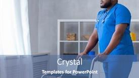  Presentation with home health care - Presentation theme with caregiver-and-an-empty-wheelchair background and a ocean colored foreground