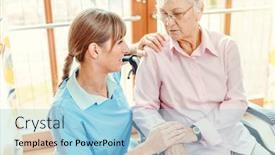  Presentation with caregiver - Colorful presentation theme enhanced with caregiver-and-senior-woman backdrop and a light blue colored foreground