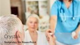  Presentation with caregiver - Colorful PPT theme enhanced with caregiver-distributes-medicines-to-senior backdrop and a lemonade colored foreground