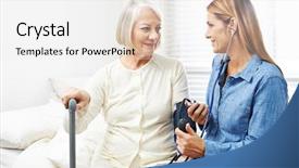  Presentation with high blood - PPT theme having caregiver doing blood pressure monitoring background and a white colored foreground